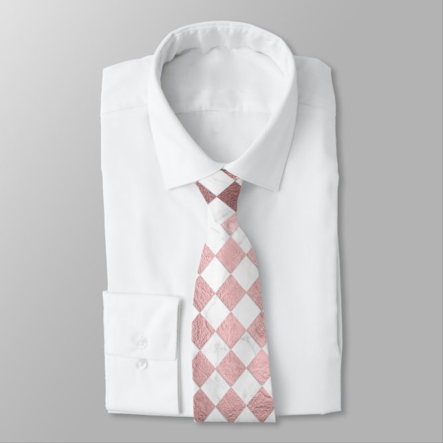 Corbata PixDezines Mármol+Oro Rosa Cuadros (Atado)