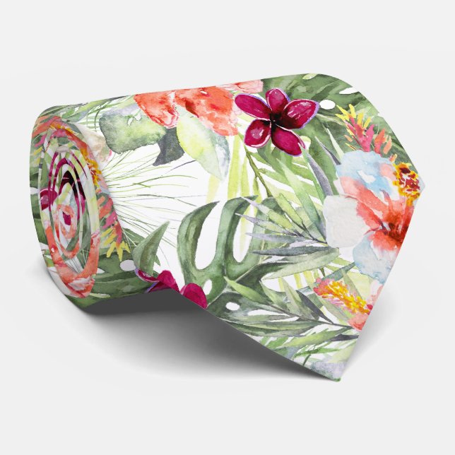 Corbata PixDezines Paraíso Tropical Floral Foliage (Enrollado)