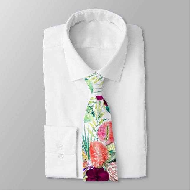 Corbata PixDezines Paraíso Tropical Floral Follaje (Atado)