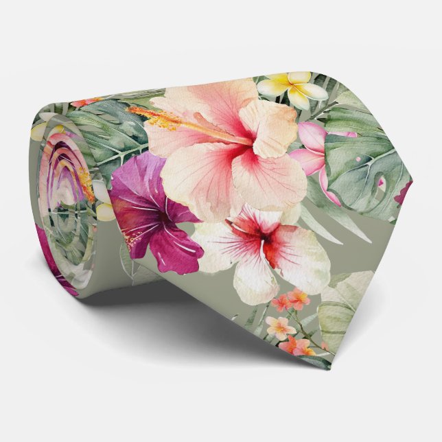 Corbata PixDezines Paraíso Tropical Floral Follaje (Enrollado)