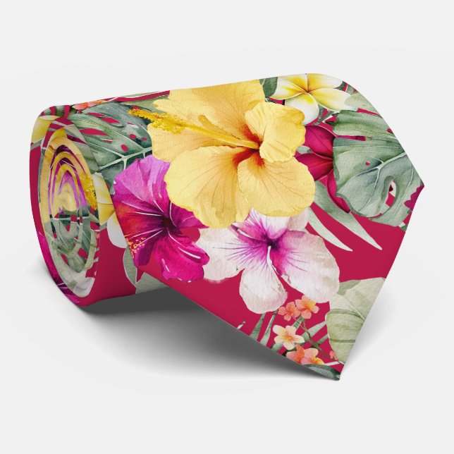 Corbata PixDezines Paraíso Tropical Floral Follaje (Enrollado)