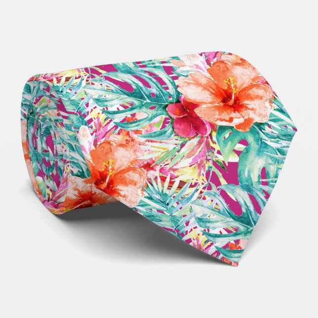 Corbata PixDezines Paraíso Tropical Floral Follaje (Enrollado)
