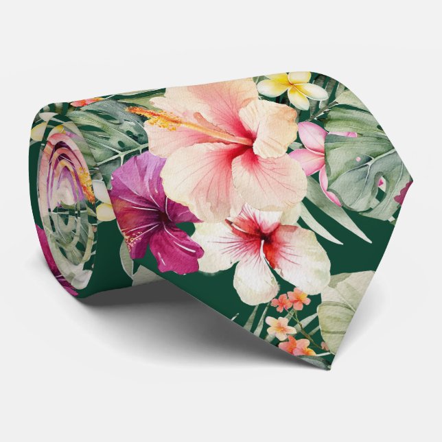 Corbata PixDezines Paraíso Tropical Floral Follaje (Enrollado)