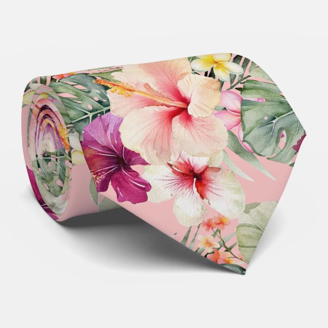 Corbata PixDezines Paraíso Tropical Floral Follaje (Enrollado)