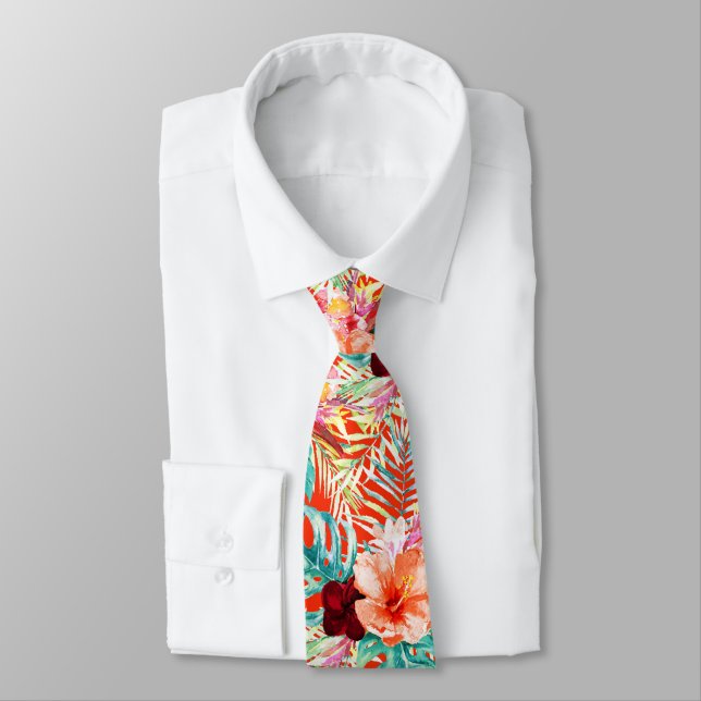 Corbata PixDezines Paraíso Tropical Floral Follaje (Atado)