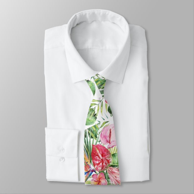 Corbata PixDezines Paraíso Tropical Floral Follaje (Atado)