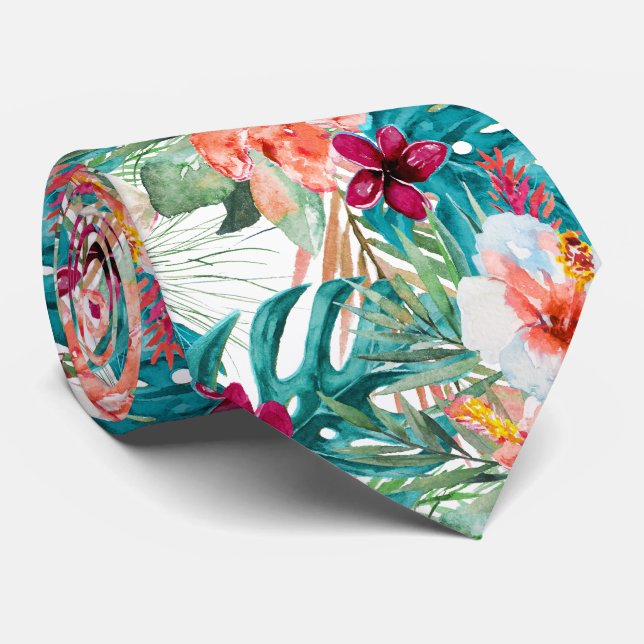 Corbata PixDezines Paraíso Tropical Floral Follaje (Enrollado)