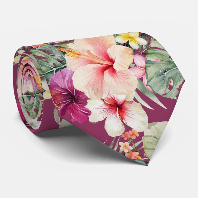 Corbata PixDezines Paraíso Tropical Floral Follaje (Enrollado)