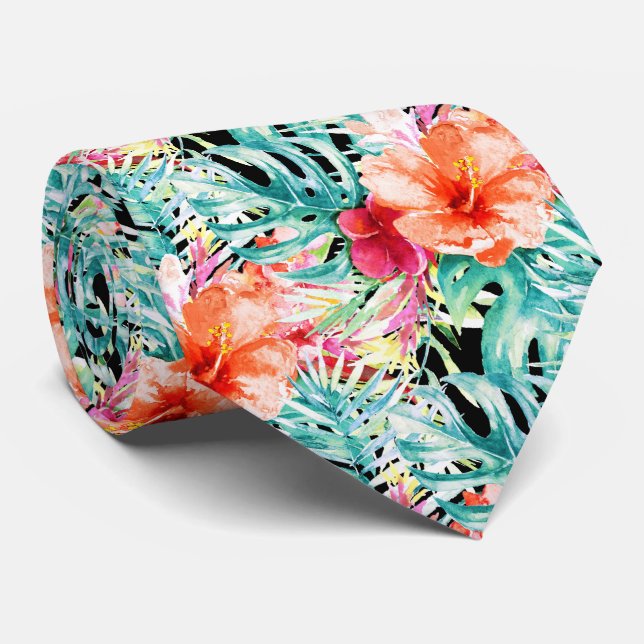 Corbata PixDezines Paraíso Tropical Floral Follaje (Enrollado)