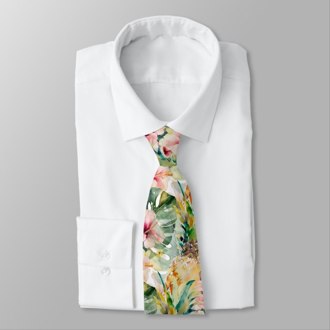 Corbata PixDezines Paraíso Tropical Floral Follaje (Atado)