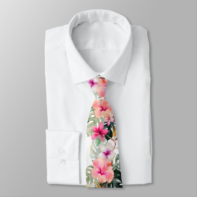 Corbata PixDezines Paraíso Tropical Floral Follaje (Atado)