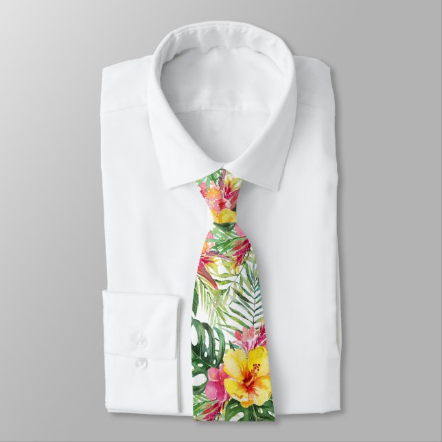 Corbata PixDezines Paraíso Tropical Floral Follaje (Atado)