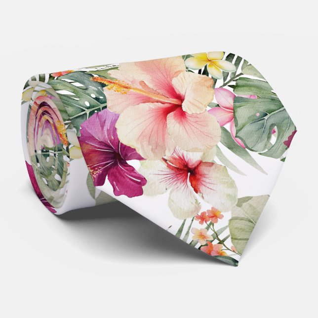 Corbata PixDezines Paraíso Tropical Floral Follaje (Enrollado)