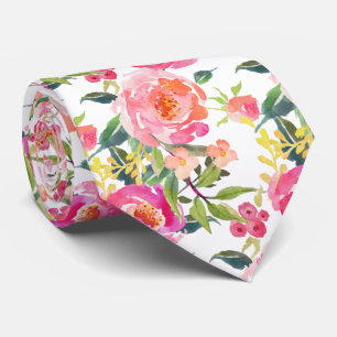 Corbata PixDezines Peonías de verano en acuarela 