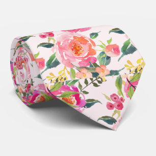 Corbata PixDezines Peonías de verano en acuarela 