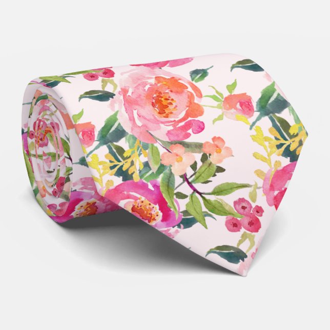 Corbata PixDezines Peonías de verano en acuarela  (Enrollado)