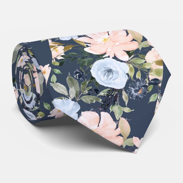 Corbata PixDezines Polvo Rosado Azul Botánico H2 (Enrollado)