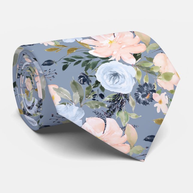 Corbata PixDezines Polvo Rosado Azul Botánico H2 (Enrollado)