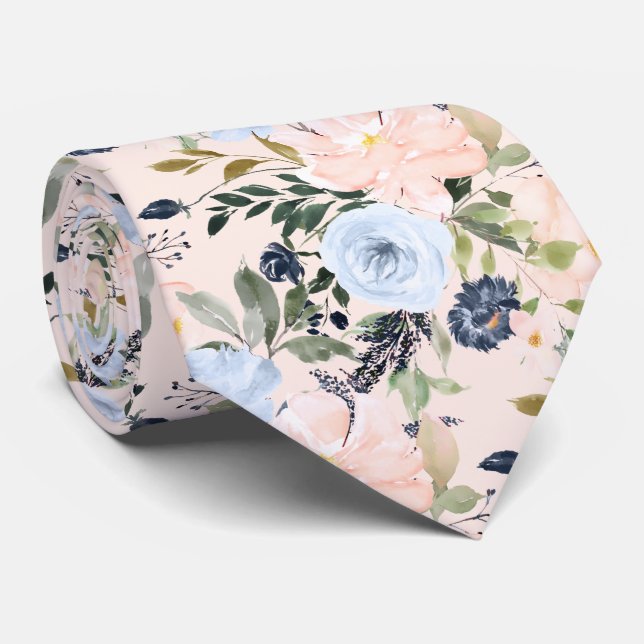 Corbata PixDezines Polvo Rosado Azul Botánico H2 (Enrollado)