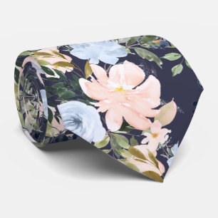 Corbata PixDezines rosado rubor azul hielo Flores acuarela