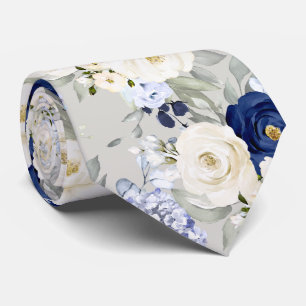 Corbata PixDezines Rosas Acuarela Azul Marino Crema