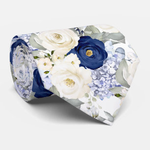 Corbata PixDezines Rosas Acuarela Azul Marino Crema