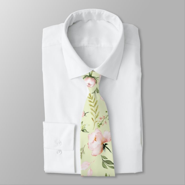 Corbata PixDezines Rosas Acuarela Beige Rosado  (Atado)