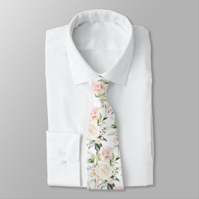 Corbata PixDezines Rosas Acuarela Beige Rosado  (Atado)