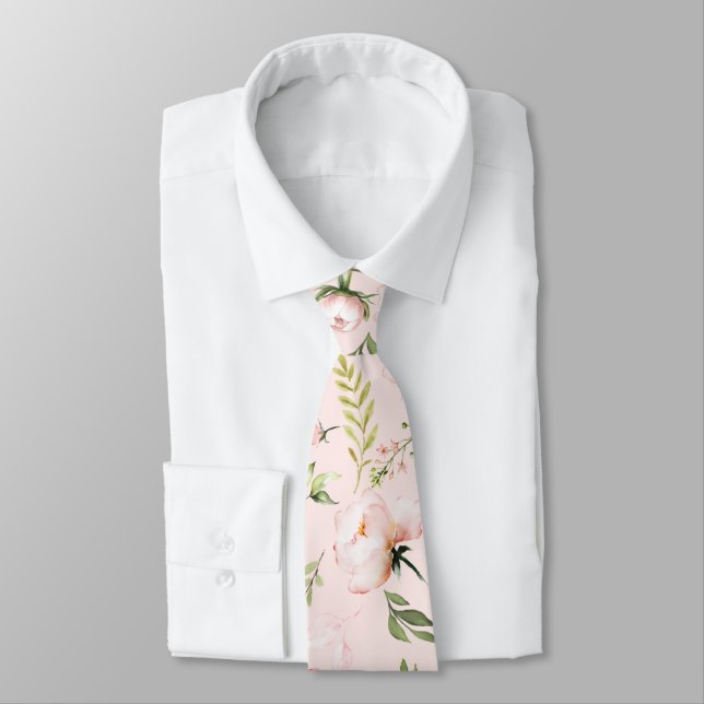 Corbata PixDezines Rosas Acuarela Blush Crema  (Atado)
