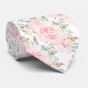 Corbata PixDezines Rosas Acuarela Rosa Pálido Azul Polvori