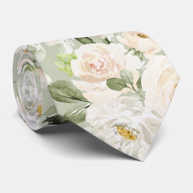 Corbata PixDezines Rosas Crema Alabastro Acuarela (Enrollado)