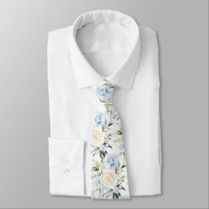 Corbata PixDezines Rosas de acuarela Crema Azul