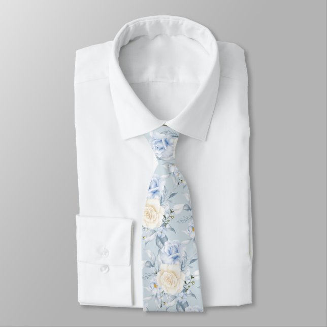 Corbata PixDezines Rosas de acuarela Crema Azul Nata De Cu (Atado)