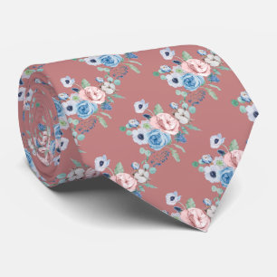 Corbata PixDezines Rosas Peonías Acuarela Azul Polvo en el