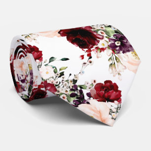 Corbata PixDezines Rosas Peonías Beige Burdeos Berenjena