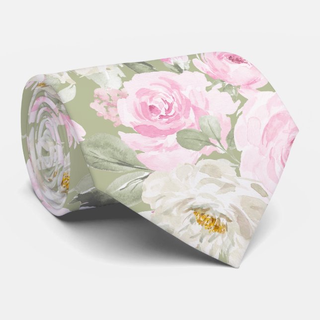 Corbata PixDezines Rosas Rosadas Acuarela Bckgrnd DIY (Enrollado)