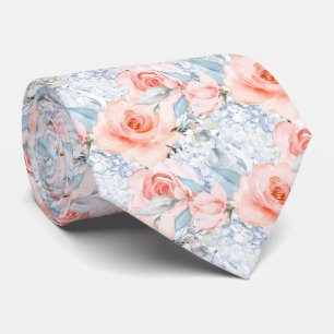 Corbata PixDezines Rosas Rosadas Hortensias Azul Hielo 