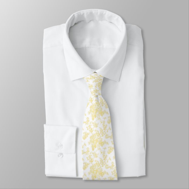 Corbata PixDezines Rosas Toile Antiguas Amarillo Pálido  (Atado)