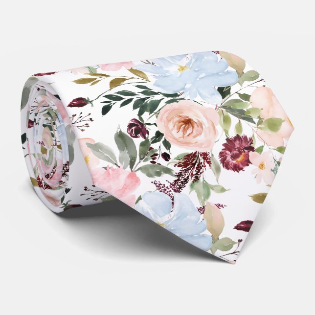Corbata PixDezines Rubor Azul Polvoriento H2 Botánico (Enrollado)