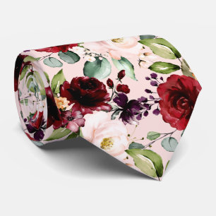Corbata PixDezines Rubor Burdeos Flores Acuarela