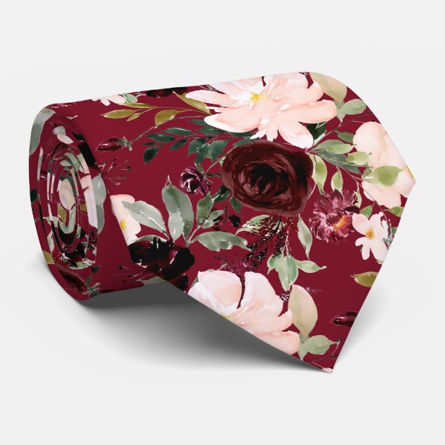 Corbata PixDezines Rubor Burgundy Azul Marino H2 Botánico (Enrollado)