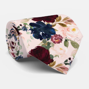 Corbata PixDezines Rubor Burgundy Azul Marino H2 Flores