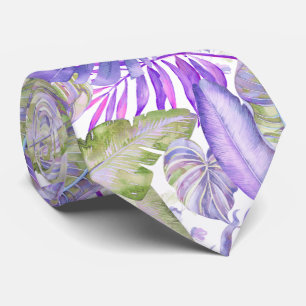 Corbata PixDezines Selva Hawaiana Follaje Verde Púrpura