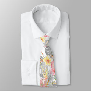 Corbata PixDezines Vintage Pastel H2 Hawái Floral Follaje