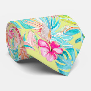 Corbata PixDezines Vintage Pastel H2 Hawái Floral Follaje
