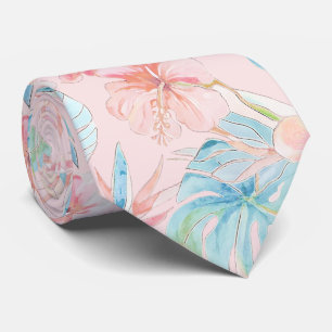 Corbata PixDezines Vintage Pastel H2 Hawái Foliaje Floral