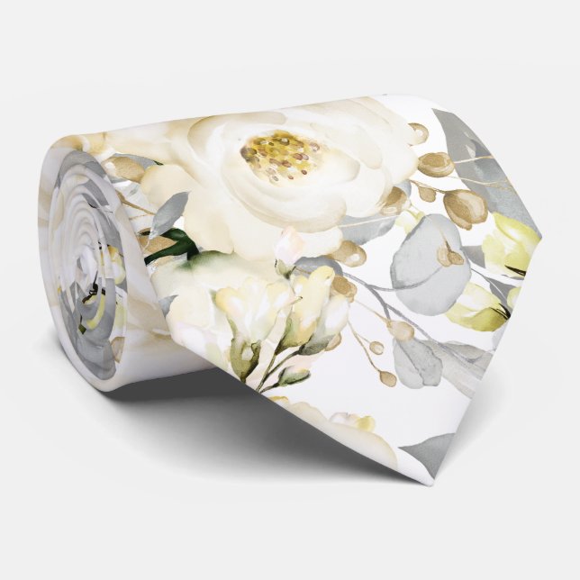 Corbata PixDezines Watercolor Alabaster Rosas Cuel (Enrollado)
