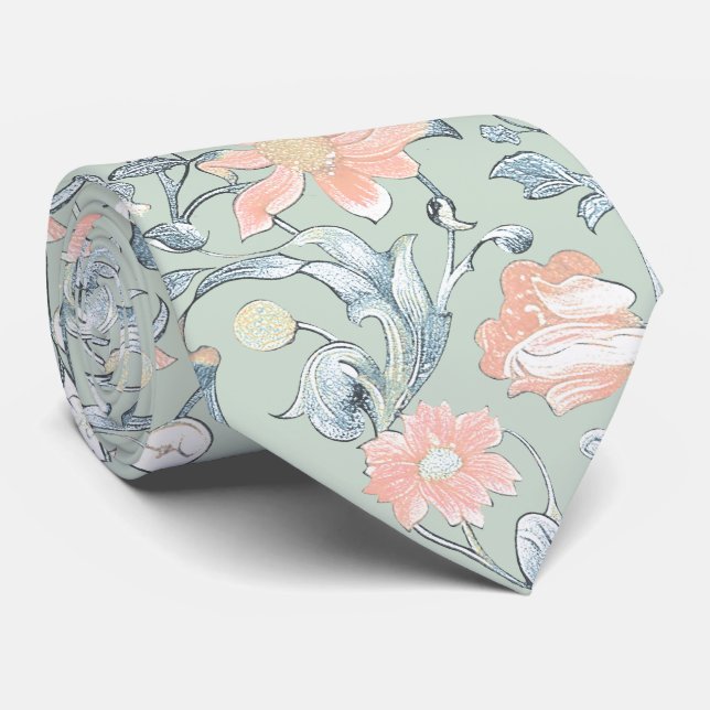 Corbata PixDezines William Morris Azul Polvoriento y Rosa  (Enrollado)