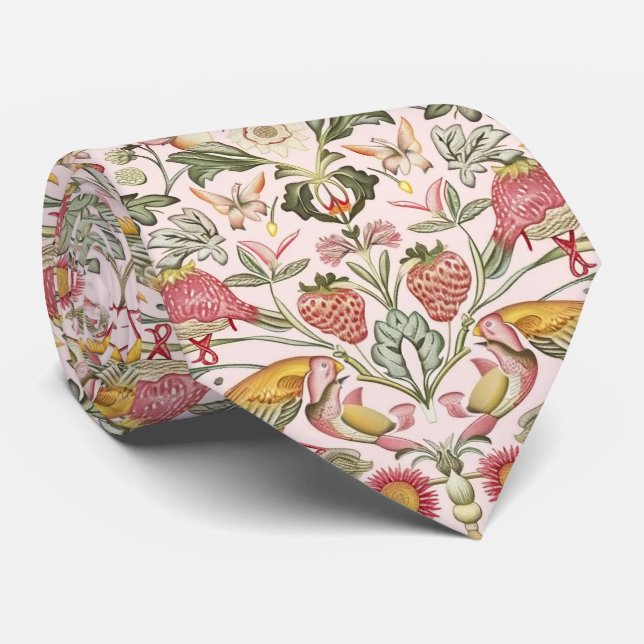Corbata PixDezines William Morris Strawberry Thief Rosa (Enrollado)