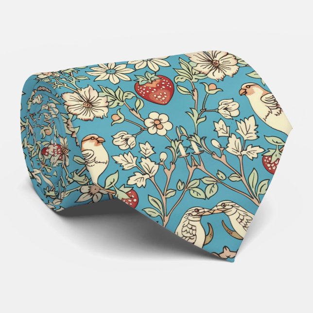 Corbata PixDezines William Morris Strawberry Thief Turques (Enrollado)